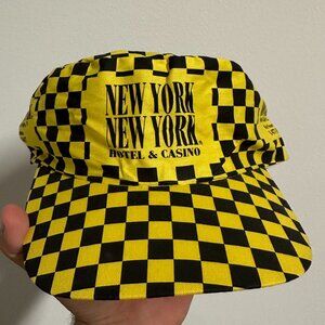 Vintage New York New York Hotel and Casino Las Vegas Checkered Hat Yellow